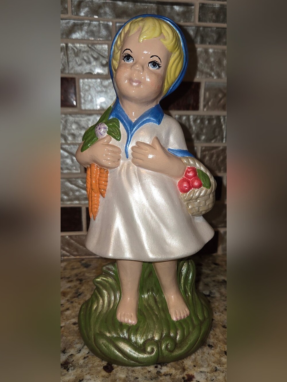 Decorative Girl Figurine in White with Blue and Green Accents